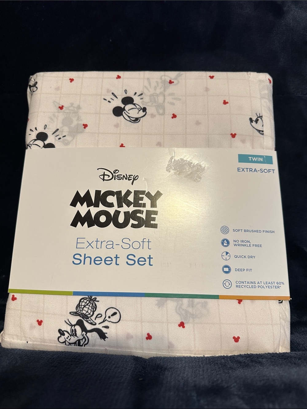 Disney Mickey Mouse Twin Sheet Set - White, Black & Red